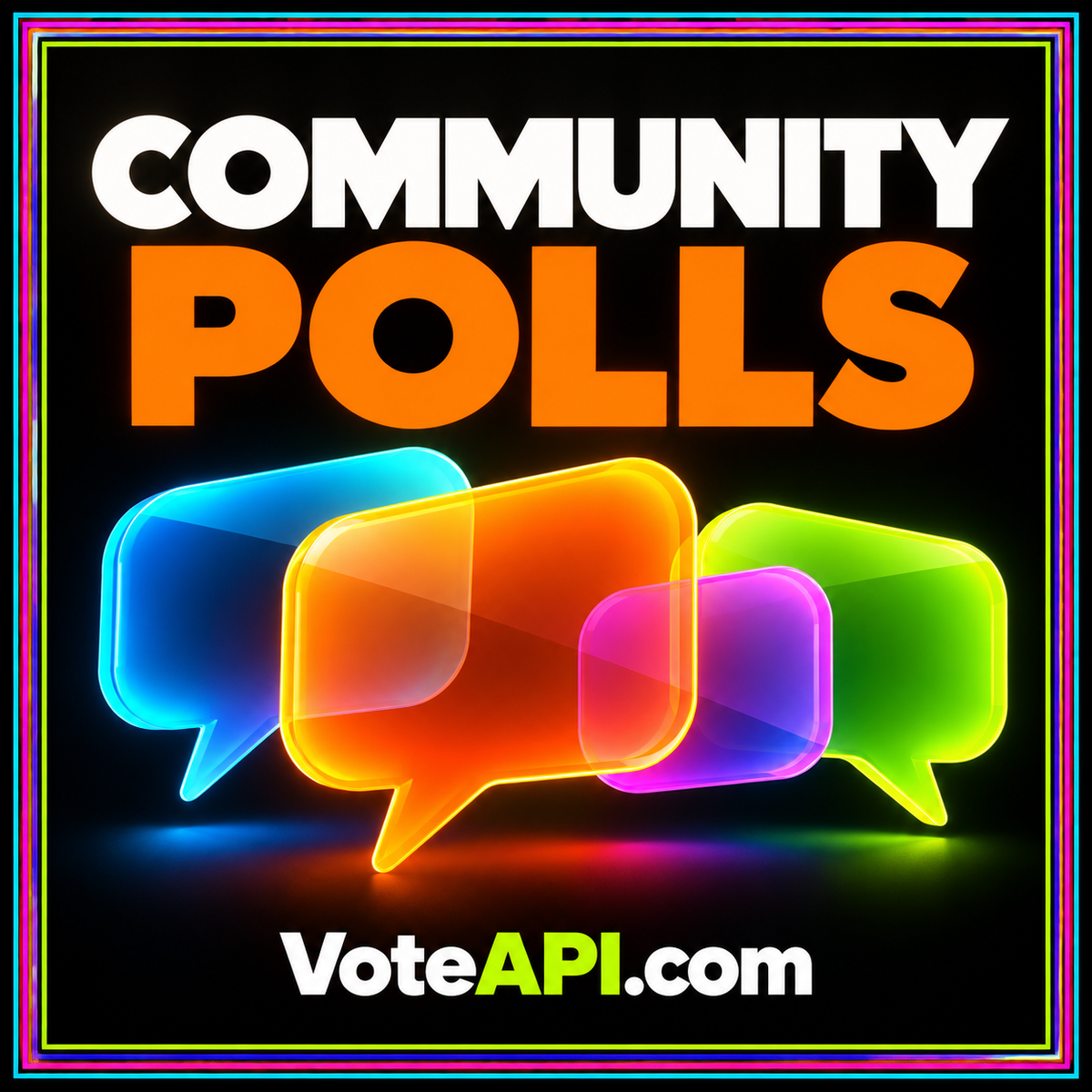 Community poll typography card featuring accessible choices and bright connected people symbols.
