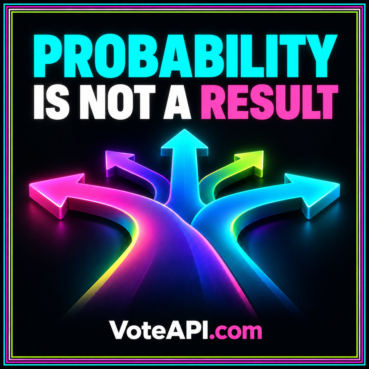 Bright prediction card showing separate probability, poll-share, and reported-result symbols.
