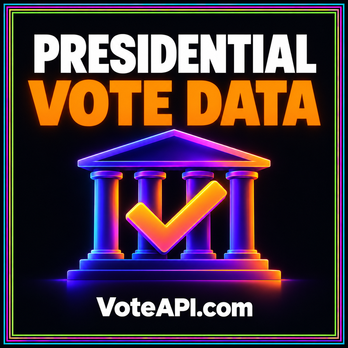 Neon presidential data card separating popular-vote records, electoral allocations, and geographic scope.